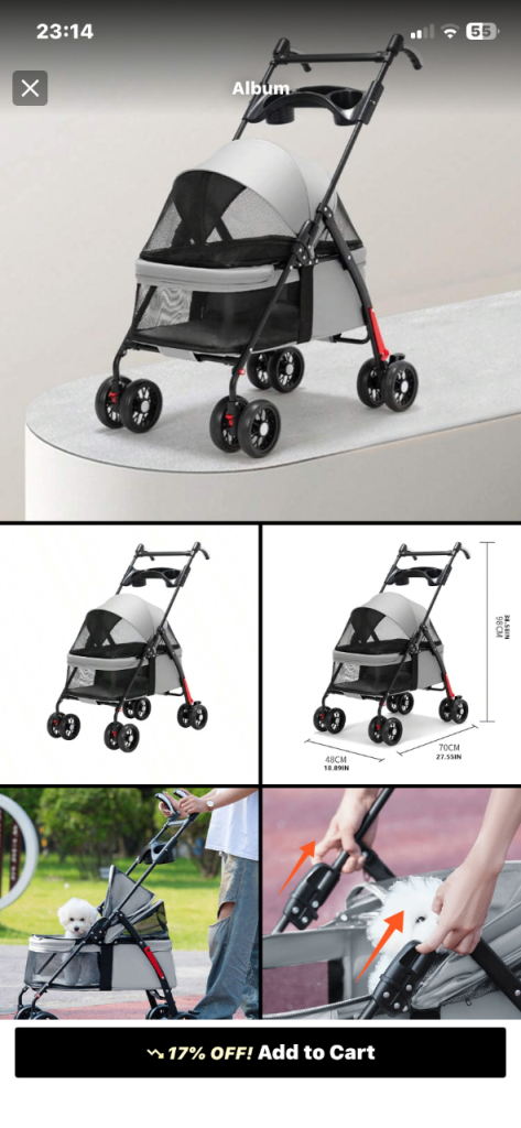 Dog stroller in black 