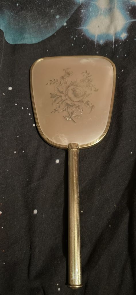 Vintage Gold Hand Mirror with Floral Design 1950-1970