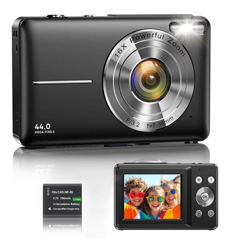 Digital Camera 1080P 44MP Vlogging Camera, FHD with 2.4" Screen 16X Zoom, Anti-shake(No SD Card)