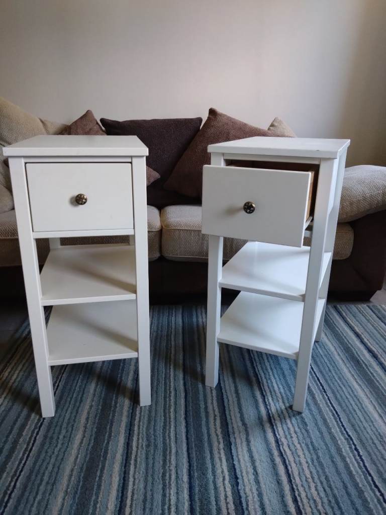 Pair of White Wooden Bedside Tables with Storage Drawer