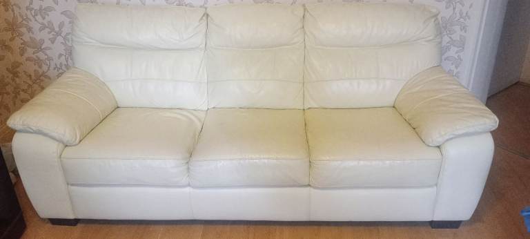 Sofa 3 seater genuine cream soft leather