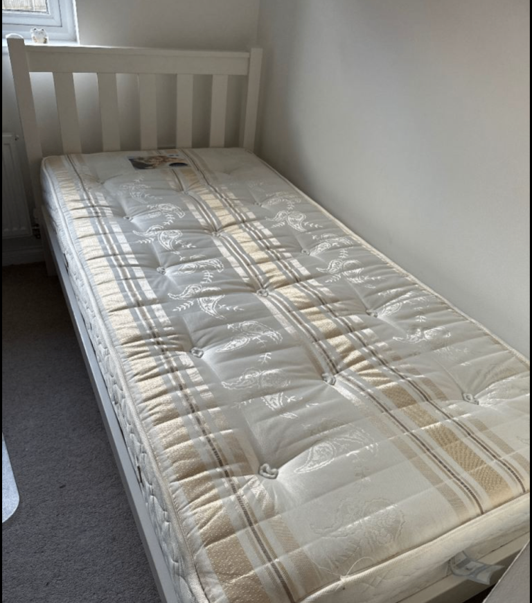 Shaker single bed and mattress