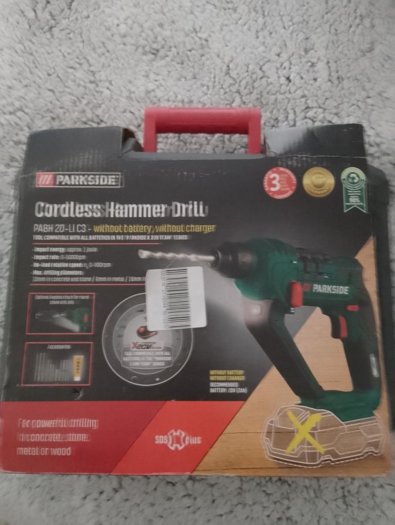 New PARKSIDE Cordless Hammer Drill PABH 20-Li C3 – with New Dual Battery Charger and accessories
