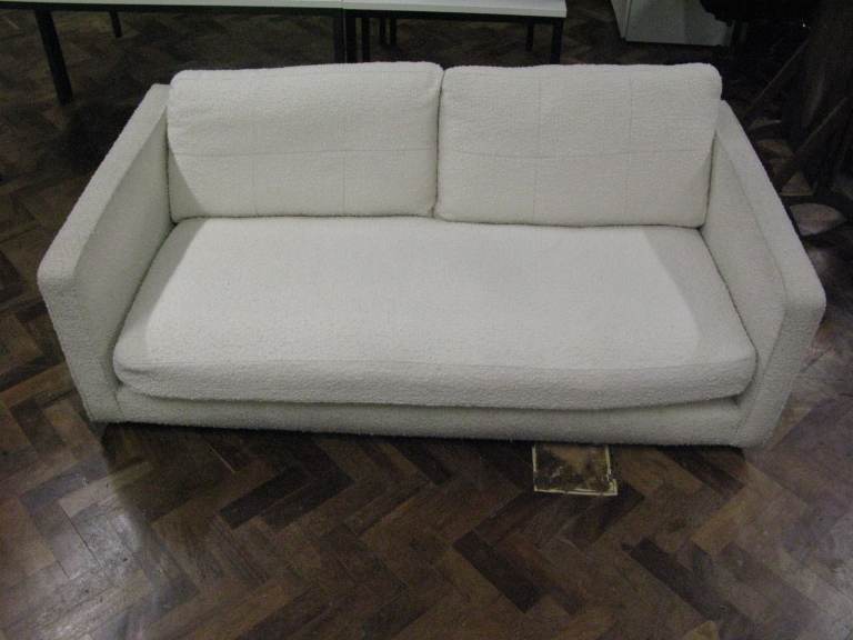 Two Seater Low Sofa in White Boucle Teddy Fabric