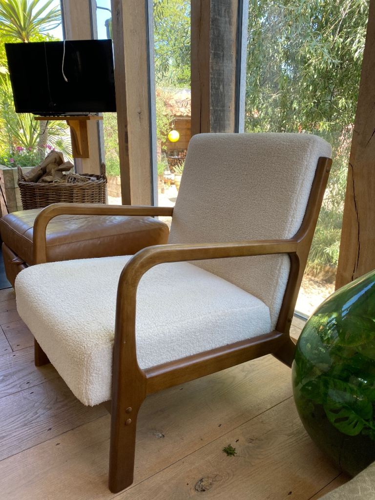 Cream boucle armchair
