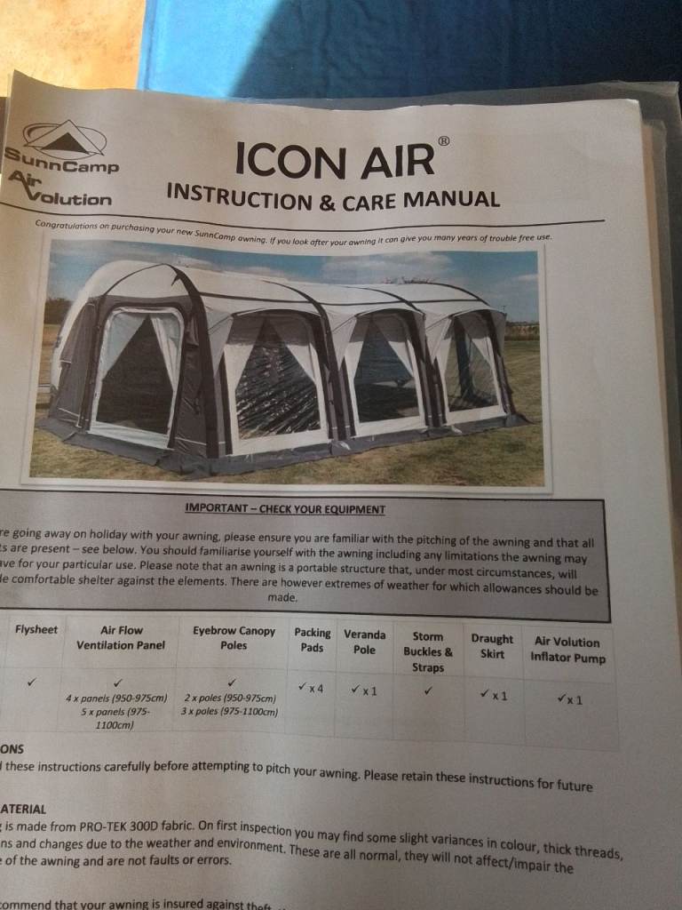 SunnCamp ICON AIR Awning Manual – Good Condition