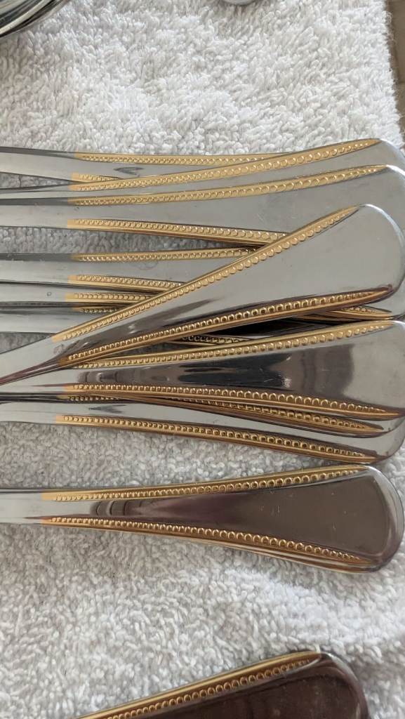 Amefa de Luxe cutlery set, 70 pieces, stainless with gold gilding, Edelstahl Rostfrei design. 