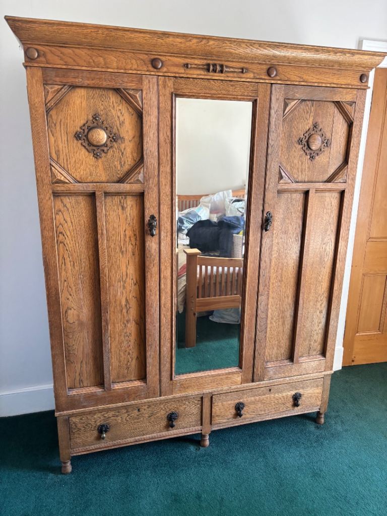 Solid Wood Brown Wardrobe - Good Condition, Three Doors