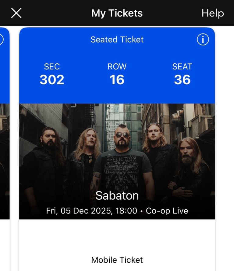 2x sabaton concert tickets 