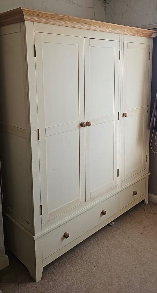 Cream Wood Wardrobe with Drawers