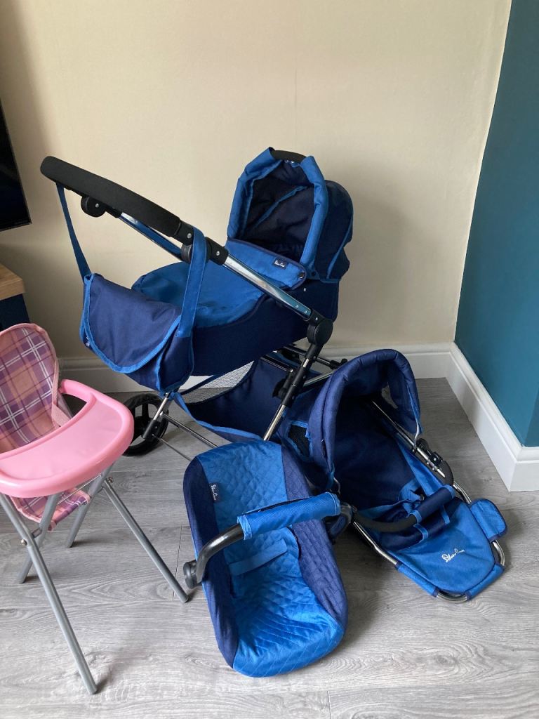 Silver Cross Dolls Pram and Pushchair Set – Blue, Good Condition