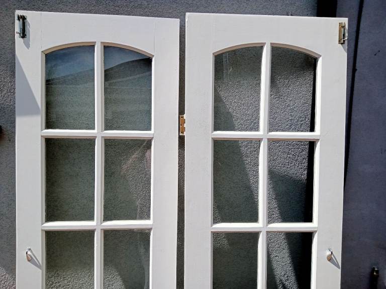 Pair of White Internal French Doors with Glass Panels