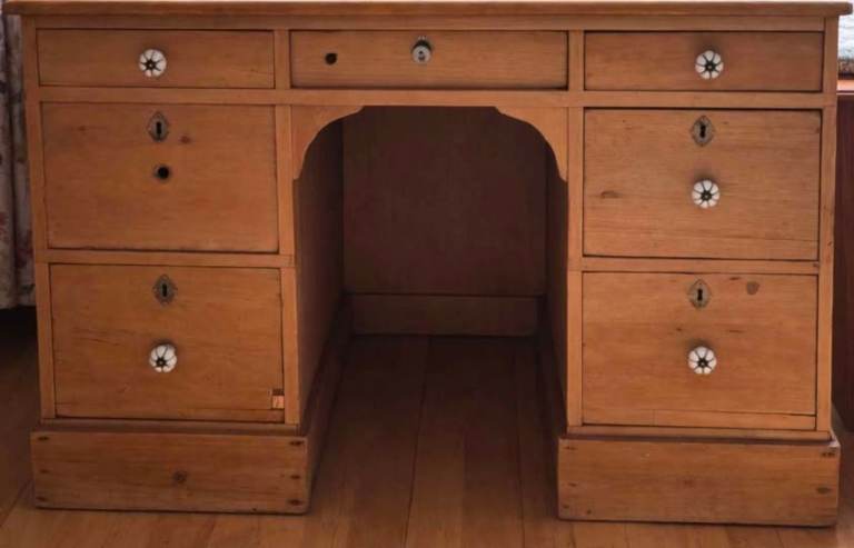 Antique Solid Pine Keyhole Desk/Dressing Table Originally Owned By Paul Abbott
