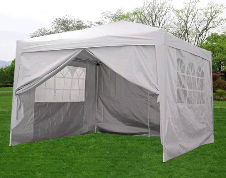 New 3x3 Waterproof White Pop Up Garden Gazebo Marquee Awning Tent With Four Sides 