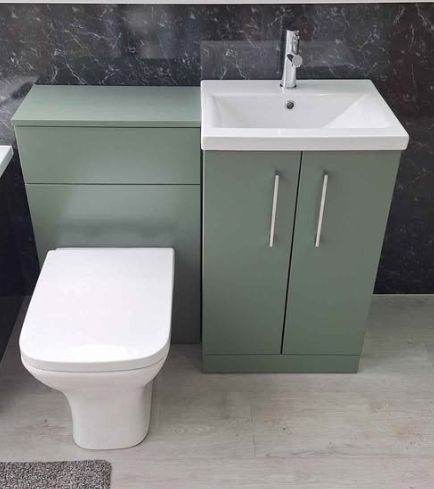New Green Bathroom Suite with Toilet, Basin, and Vanity Unit