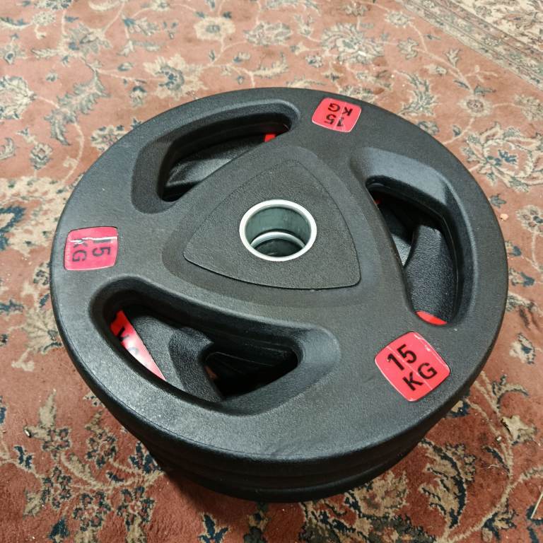 30kg - 2x 15kg Olympic 50mm Tri Grip Rubber Weight Plates 15kg 10kg 5kg 2.5kg
