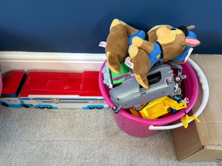 A box of Paw Patrol Toys