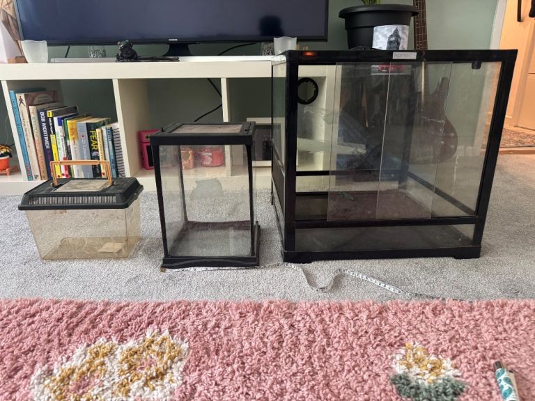 2 vivariums and a travel container 