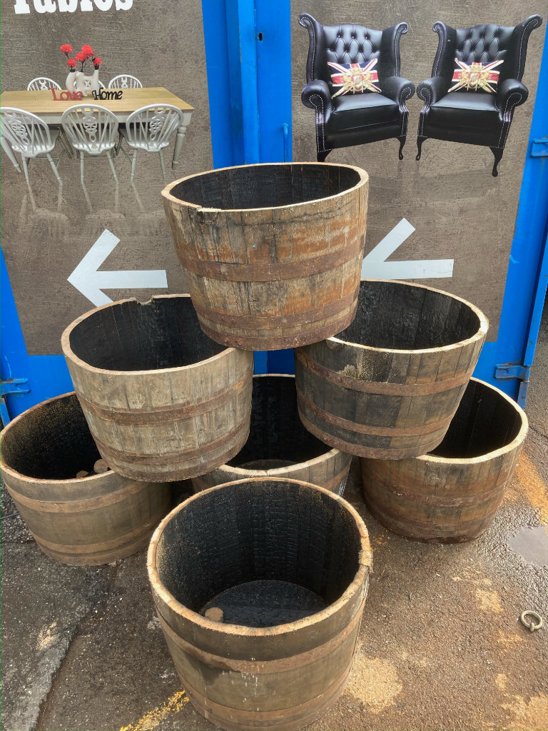 Oak Half Barrel Planter Tub Tubs Planters W H I S K E Y Barrels Grade A - Delivery Available