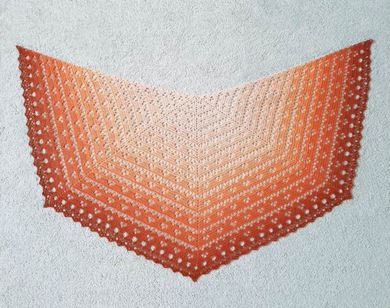 Gradient Knitted Shawl. Lace Shoulder Wrap. Crochet Shrug / Cover Up. Boho Ombre, Warm Autumn Hues