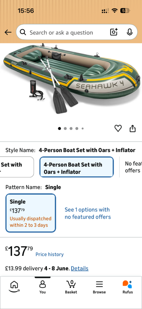 Inflatable boat and extras 
