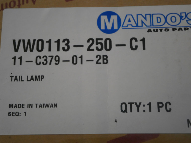 VOLKSWAGEN GOLF MK V11 2012/2019 O/S R/H REAR LAMP ASSEMBLY