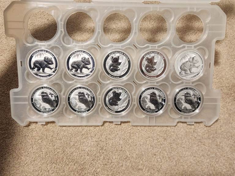 x10 1oz Silver Bullion Coins Australian Koala and Kookaburra Designs
