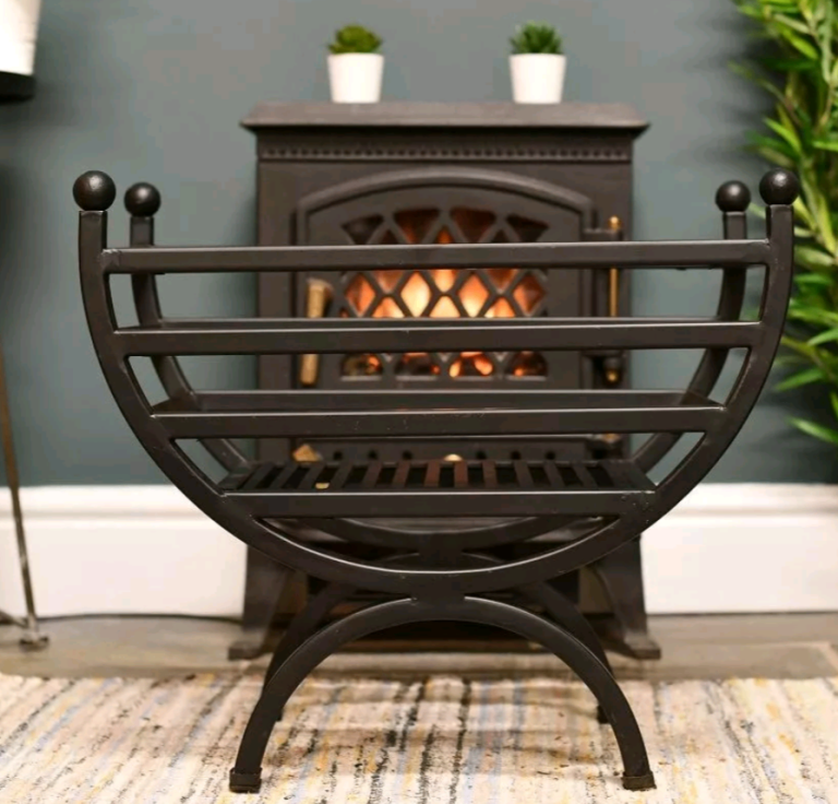 Matte Black Curved Fire Basket or Log Holder