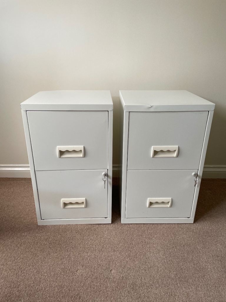 2 metal white 2 door filing cabinets 