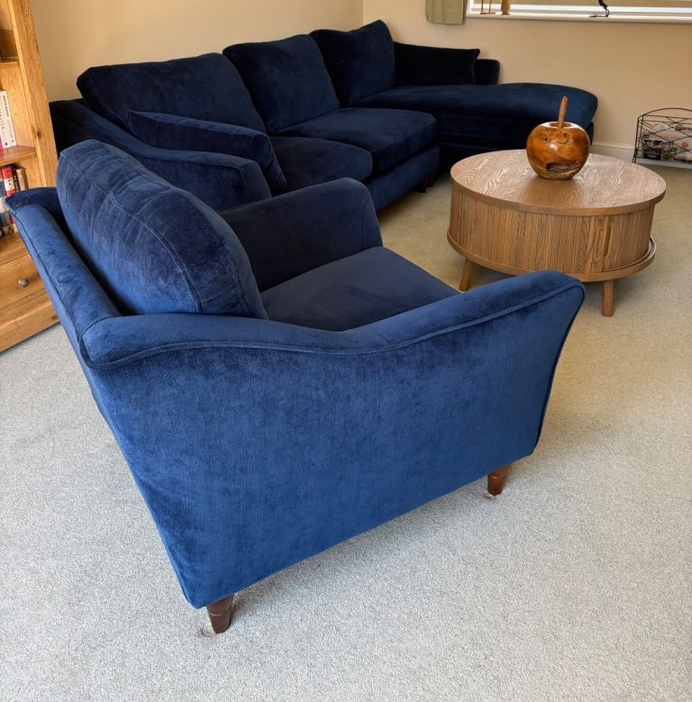 Suite - ‘Alpha Designs’ - Large Chaise Sofa Right Facing and One Snuggler Chair . 
