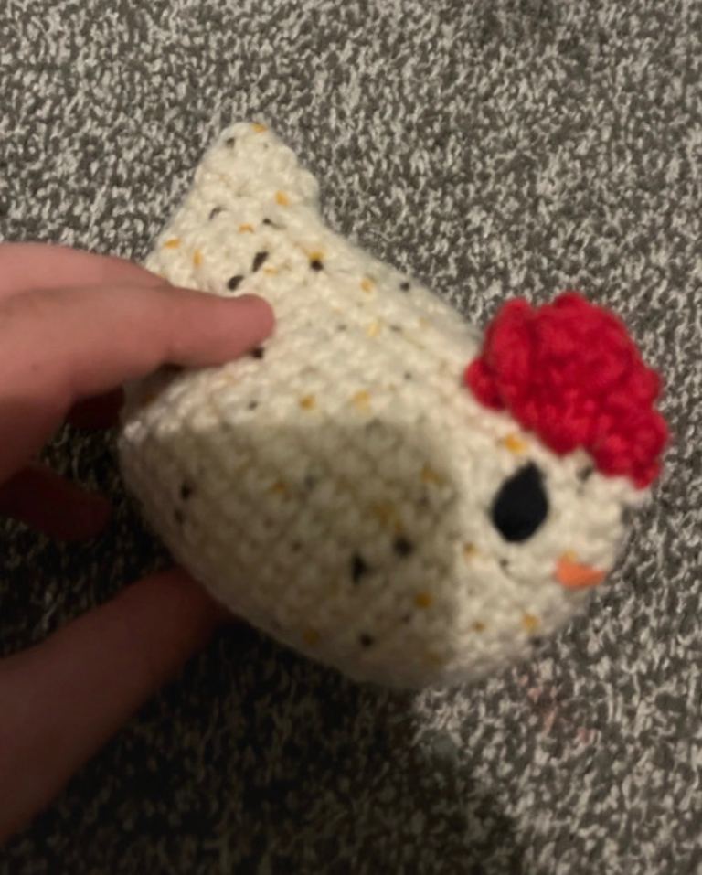 Handmade Crocheted Chicken Soft Toy – White/Red