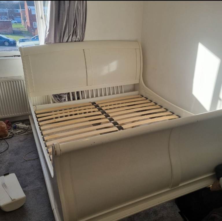 FREE Super King Sleigh Bed White Wood