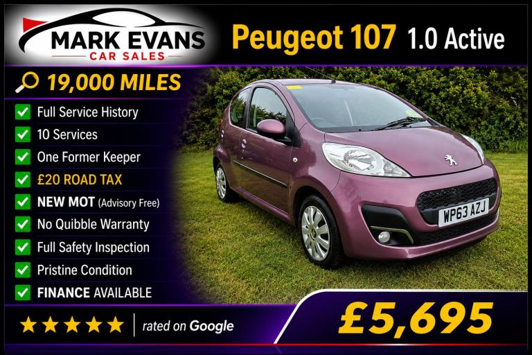 2013 Peugeot 107 1.0 Active 3dr HATCHBACK Petrol Manual
