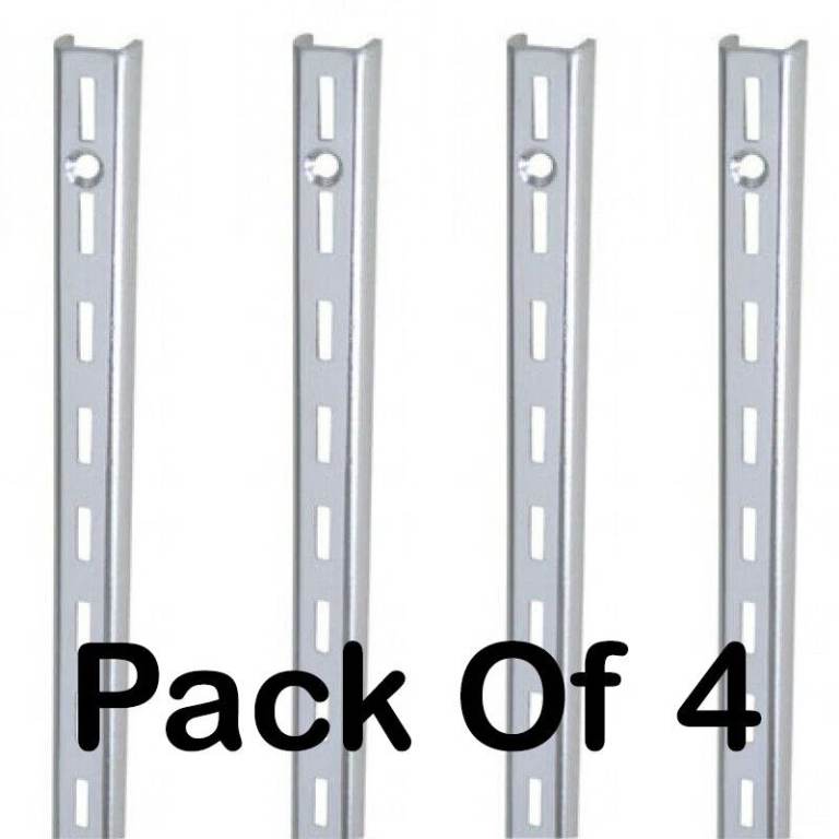 4 x Shelving Wall Channel Bars Steel Chrome Single Slot 1 Meter Lengths PACK OF4