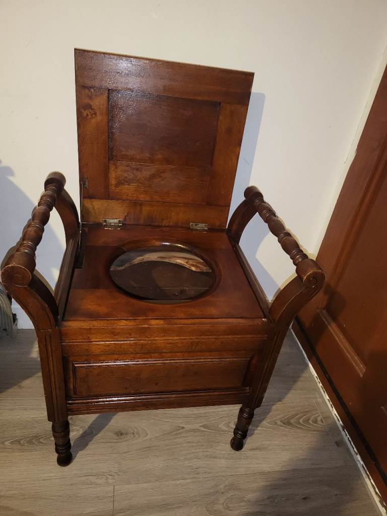 Antique Wooden Commode Chair Potty Seat Toilet