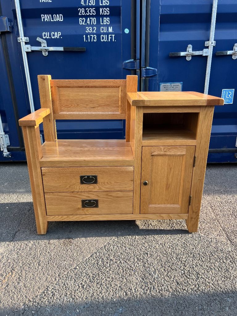 Solid oak monks hallway bench with storage 