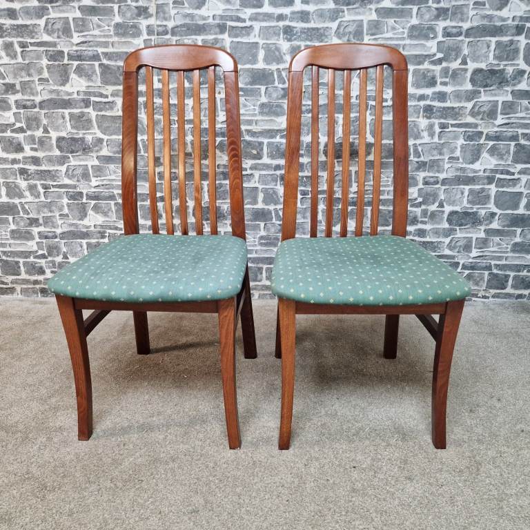Pair of Wooden Dining Chairs with Upholstered Seats
