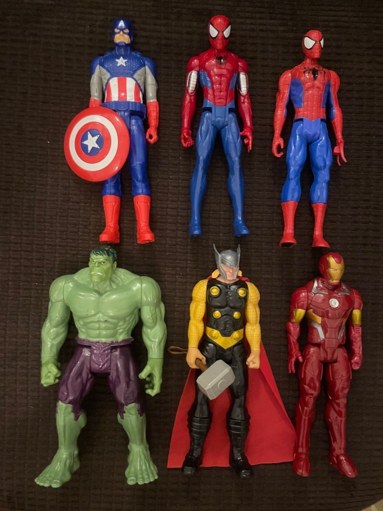 Superhero toys: Spiderman, Iron Man, Hulk, Captain America & Thor
