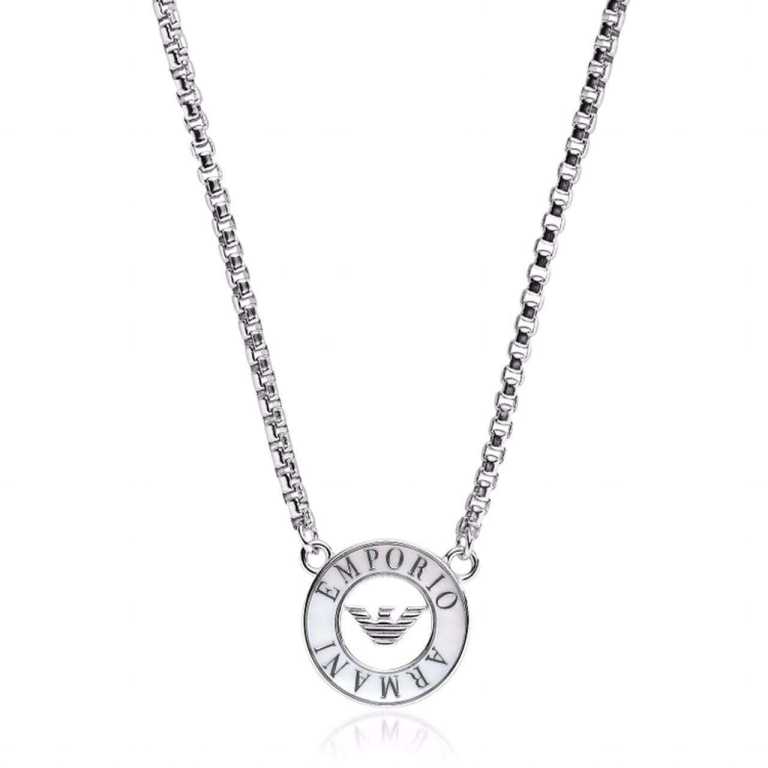 Emporio Armani Silver Metal Necklace – Round Logo Pendant