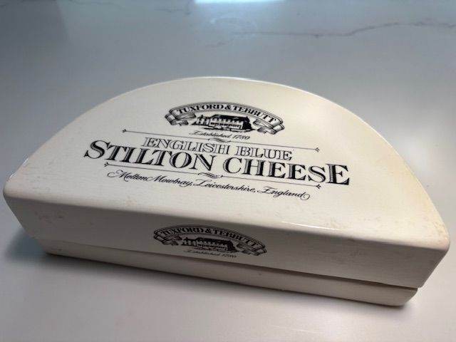 Tuxford and Tebbutt English Blue Stilton Cheese Ceramic Half Moon Storage Dish and Lid