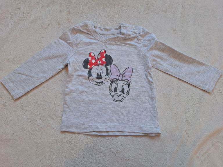 Grey Long Sleeved Top With Minnie Mouse And Daisy Duck Primark Size 6-9 Months 