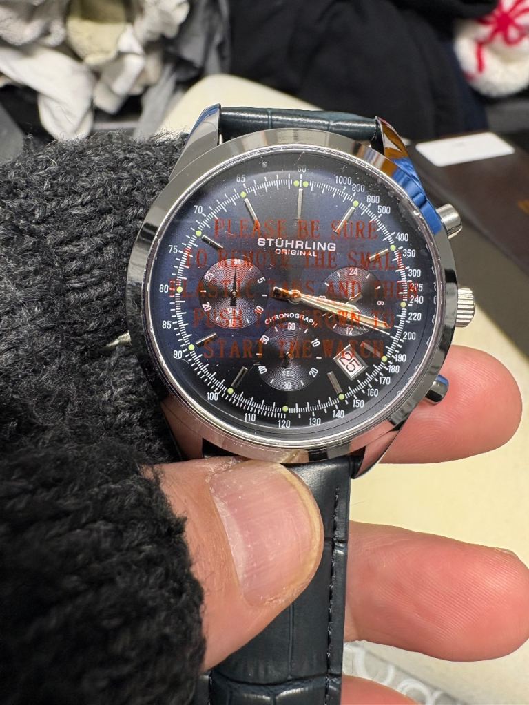 Men’s STUHRLING leather watch navy