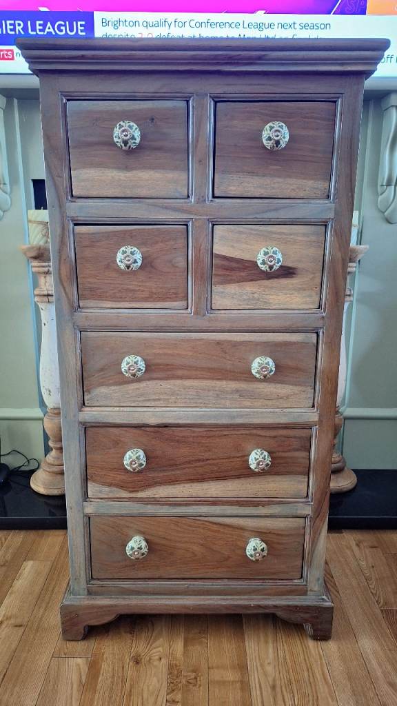Bespoke solid hardwood sheesham chest of drawers apothecary tallboy unit 