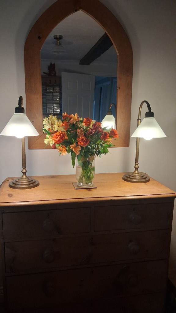 Laura Ashley Home Brass Table Lamps with Frosted Glass Shades - Pair