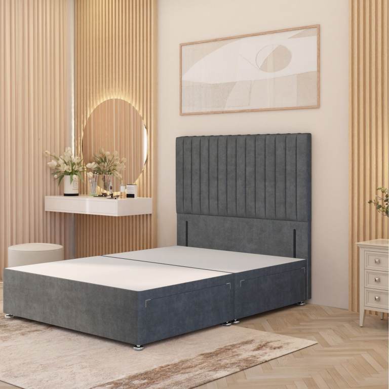 New Grey Fabric Single Bed Frame with Tufted Headboard