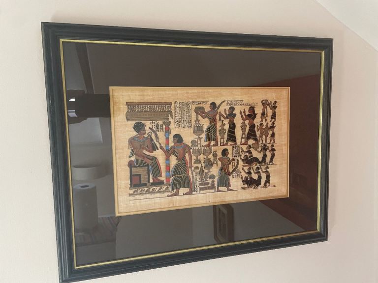 Large Egyptian Papyrus Framed in Black Quality Frame