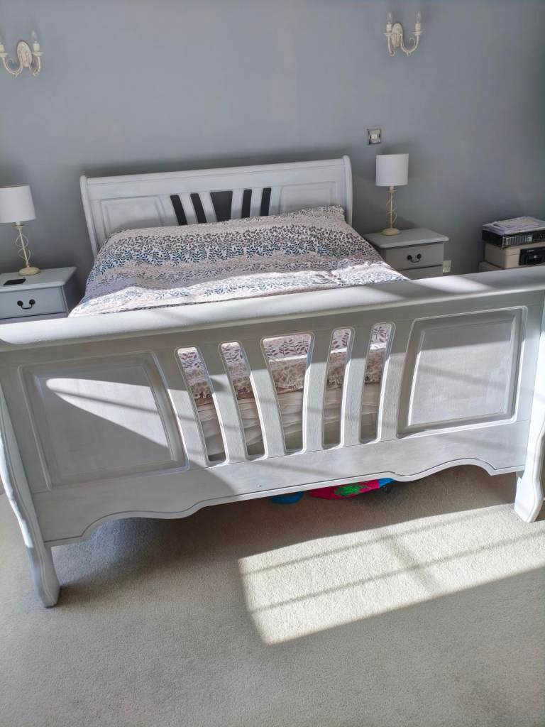 King Size Bedroom Suite for sale including sleigh bed, bedside cabinets and dresser