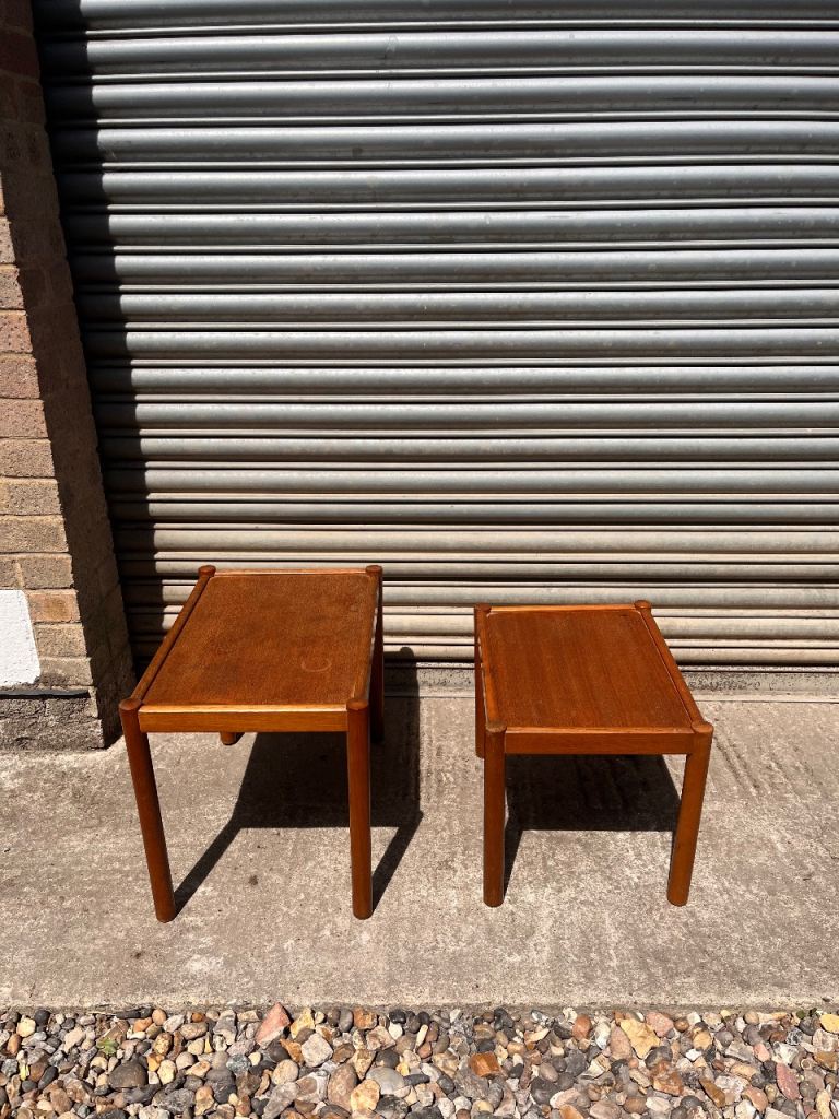 Pair of Compact Mid-Century Teak Side Tables Danish Vintage Retro Furniture