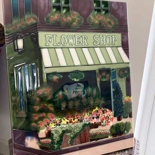 Ceramic Tile Picture/ Plaque titled flower shop approx 350 x 280