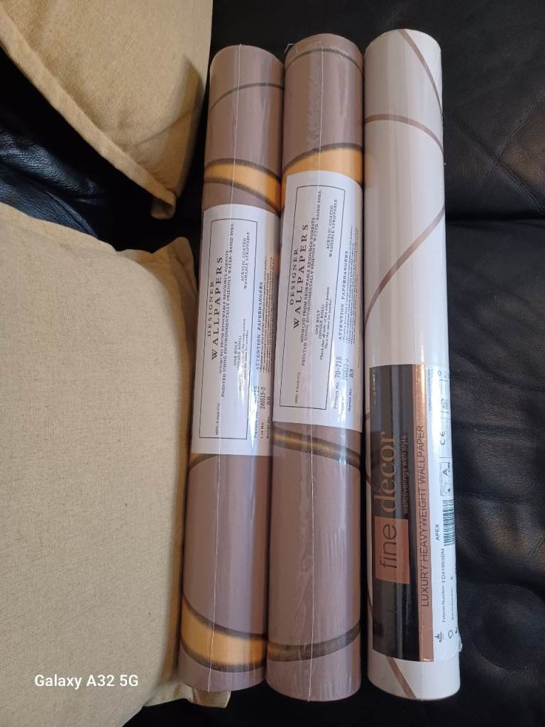 Three Rolls of Fine Decor Wallpaper - Beige Geometric Pattern